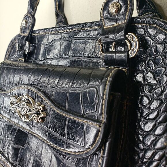 Black Faux Snake Embossed Vegan Leather Handbag - Picture 8 of 14